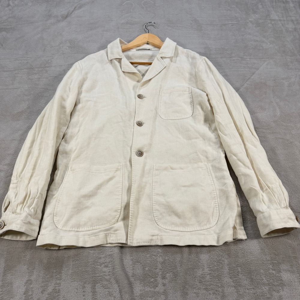 Suitsupply Mens 42R Greenwich Chore Coat Cream Linen Silk Cotton VBC Casual EUC